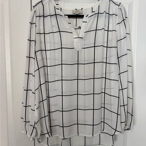 Loft Women's White and Black Checkered Top